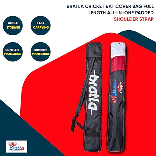 Bratla Cricket Bat Cover Bag For Full Size Bat Adjustable Shoulder Strap Foam Padded - Secure and Convenient Cricket Gear Storage Bag Black/Red - Image 3