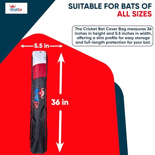 Bratla Cricket Bat Cover Bag For Full Size Bat Adjustable Shoulder Strap Foam Padded - Secure and Convenient Cricket Gear Storage Bag Black/Red - Image 4