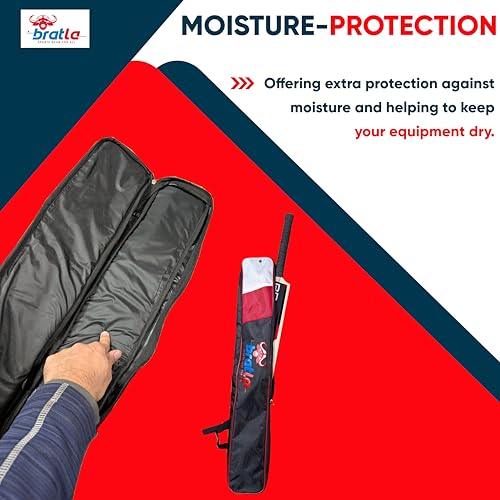 Bratla Cricket Bat Cover Bag For Full Size Bat Adjustable Shoulder Strap Foam Padded - Secure and Convenient Cricket Gear Storage Bag Black/Red - Image 5