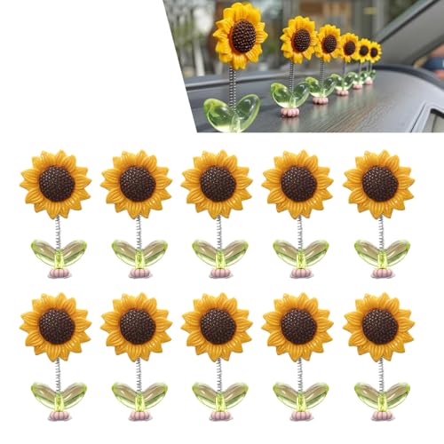 Qurbuns 10 PCS Car Wobble SunFlower Ornaments Car Dashboard Sunflower Decorations Funny Shaking Sun Flowers Decorations Universal for Most Cars - Image 1