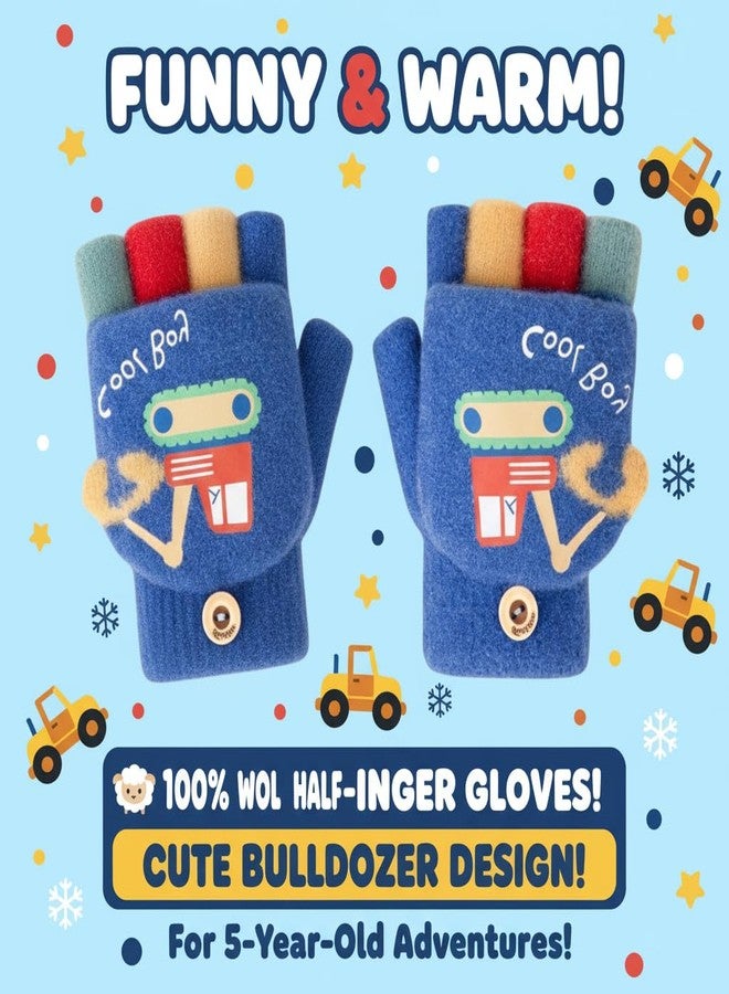 SOLDTRUE Baby Wool Soft Gloves | Mini Buldozor Design 2-in-1 Convertible Full & Half Finger Mittens | Warm, Windproof & Winter Gloves for Kids 4-9 Years, Ideal for Christmas & Birthday (Blue) - Image 2