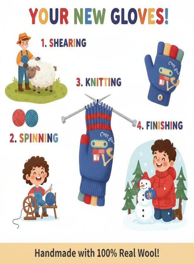 SOLDTRUE Baby Wool Soft Gloves | Mini Buldozor Design 2-in-1 Convertible Full & Half Finger Mittens | Warm, Windproof & Winter Gloves for Kids 4-9 Years, Ideal for Christmas & Birthday (Blue) - Image 5