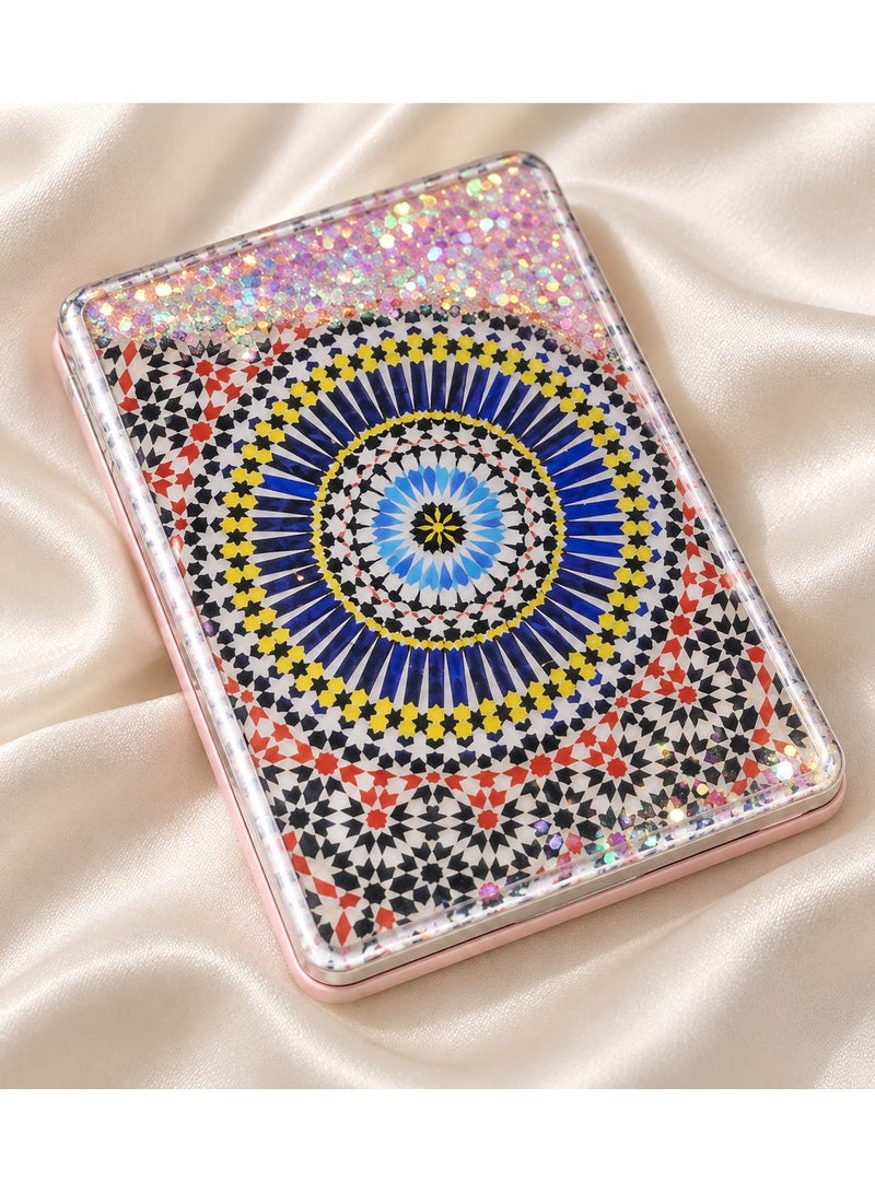 مراية جيب ميني بتصميم ماندالا جليتر - مرآة مكياج محمولة مزدوجة (عادية ومكبرة)، قطر 7 سم - مثالية للشنطة والسفر والهدايا - متوفرة بأشكال وألوان متنوعة. - Image 2