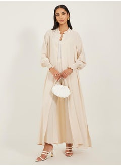 Styli Bishop Sleeve Buttoned Longline Shirt with Wide Leg Pants Set  - Image 1
