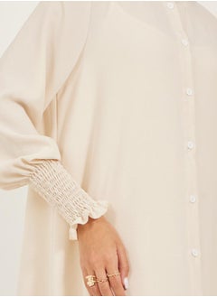 Styli Bishop Sleeve Buttoned Longline Shirt with Wide Leg Pants Set  - Image 4