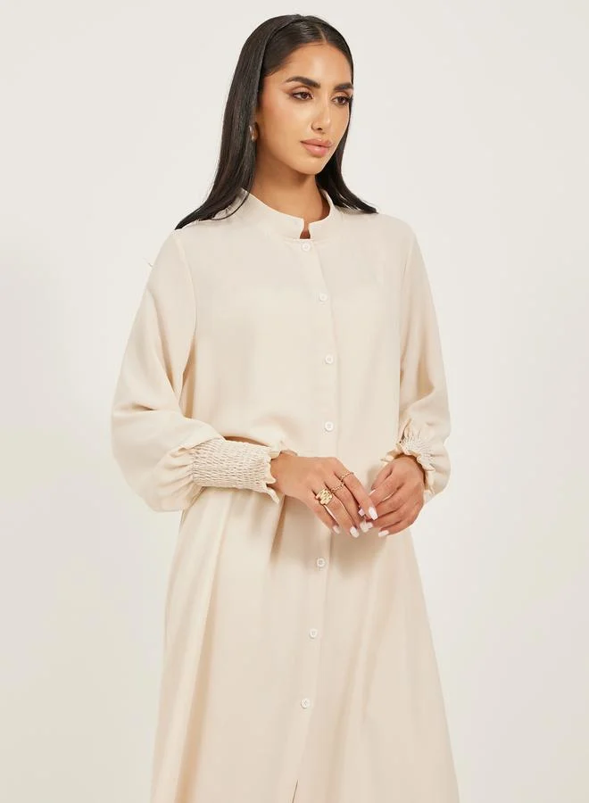 Styli Bishop Sleeve Buttoned Longline Shirt with Wide Leg Pants Set