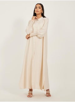 Styli Bishop Sleeve Buttoned Longline Shirt with Wide Leg Pants Set  - Image 2