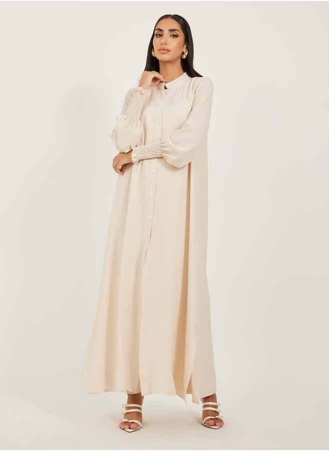 Styli Bishop Sleeve Buttoned Longline Shirt with Wide Leg Pants Set  - Image 2