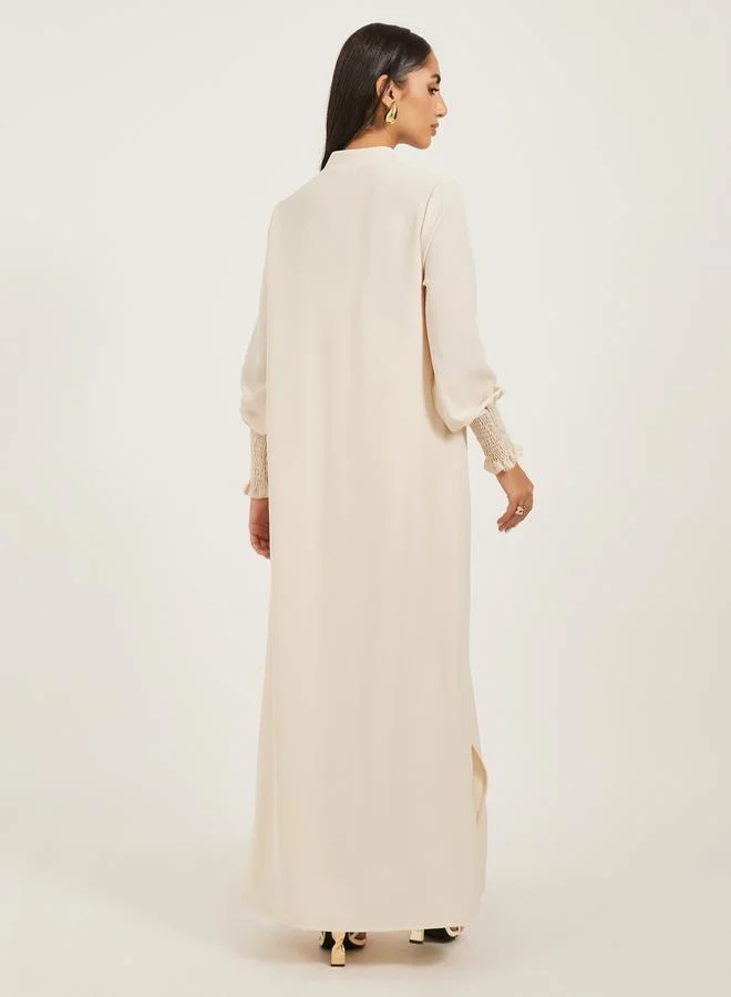 Styli Bishop Sleeve Buttoned Longline Shirt with Wide Leg Pants Set