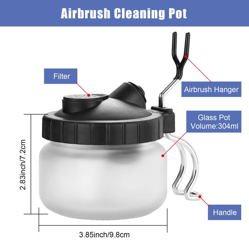 AGPTEK Airbrush Cleaning Kit - Glass Cleaning Pot, Filters, Scraper Needle, Tube Brushes - Image 2