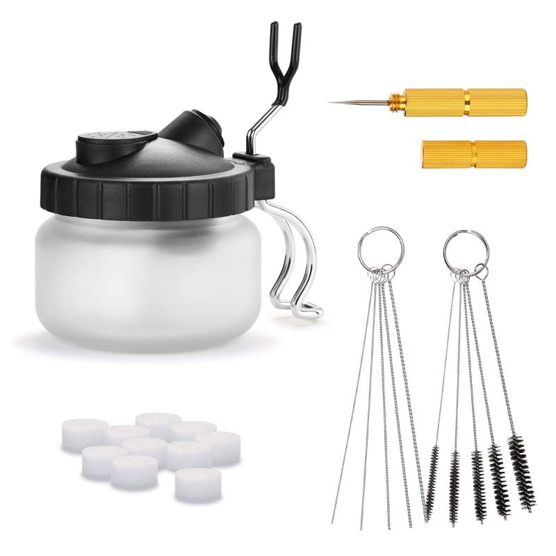AGPTEK Airbrush Cleaning Kit - Glass Cleaning Pot, Filters, Scraper Needle, Tube Brushes - Image 1