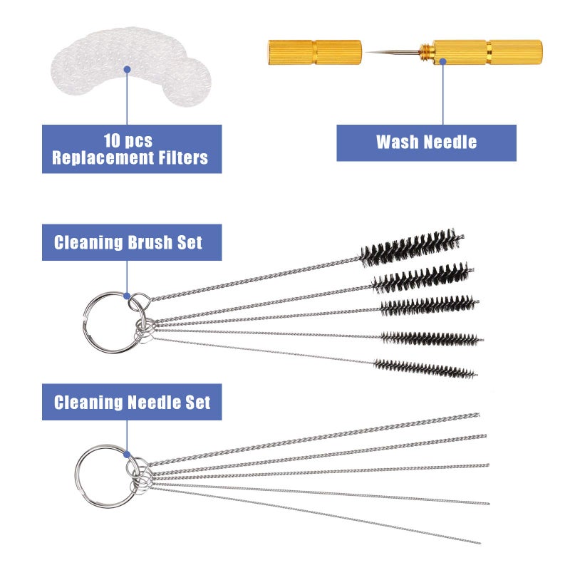 AGPTEK Airbrush Cleaning Kit - Glass Cleaning Pot, Filters, Scraper Needle, Tube Brushes - Image 3