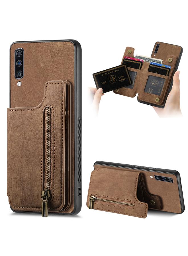 Green Tiger For Samsung Galaxy A50/A30s/A50s Retro Leather Zipper Wallet Back Phone Case(Brown)