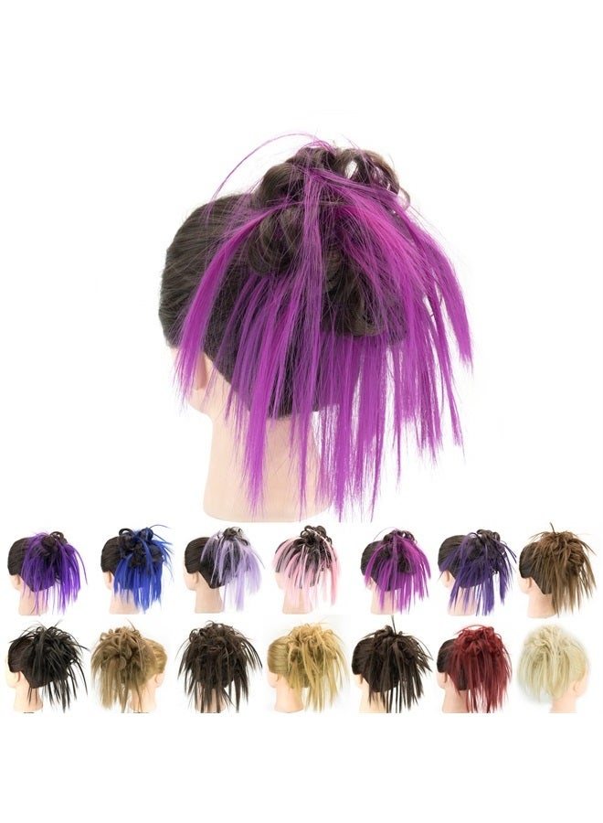 IMISSU 2PCS Messy Hair Bun Piece Updo Fake Scrunchies Extension Wavy Curly Hairpieces Ponytail Chignon Headband for Women Girls (2PCS Brown Rose) - Image 1