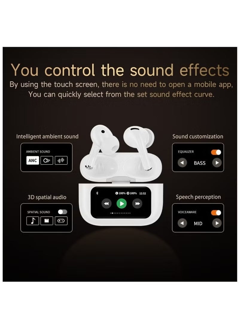 W&O - ANC TWS Bluetooth 5.4 Wireless In-Ear Headset Ultra-Low Latency Music Bluetooth Earphones and 360° Stereo Sound Bluetooth Earbuds with Touch Screen Display Bluetooth Headphones with TIK TOK Control - Image 1