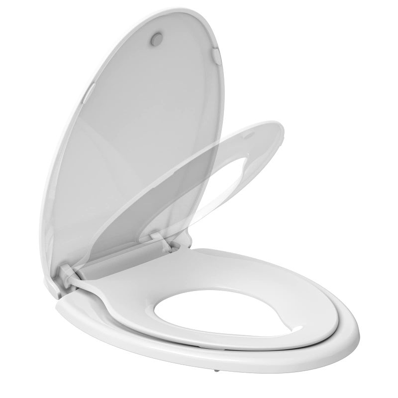 homfan Toilet Seat, Elongated Toilet Seat with Toddler Seat Built in, Potty Training Toilet Seat Elongated Fits Both Adult and Child, with Slow Close and Magnets- Elongated - Image 1