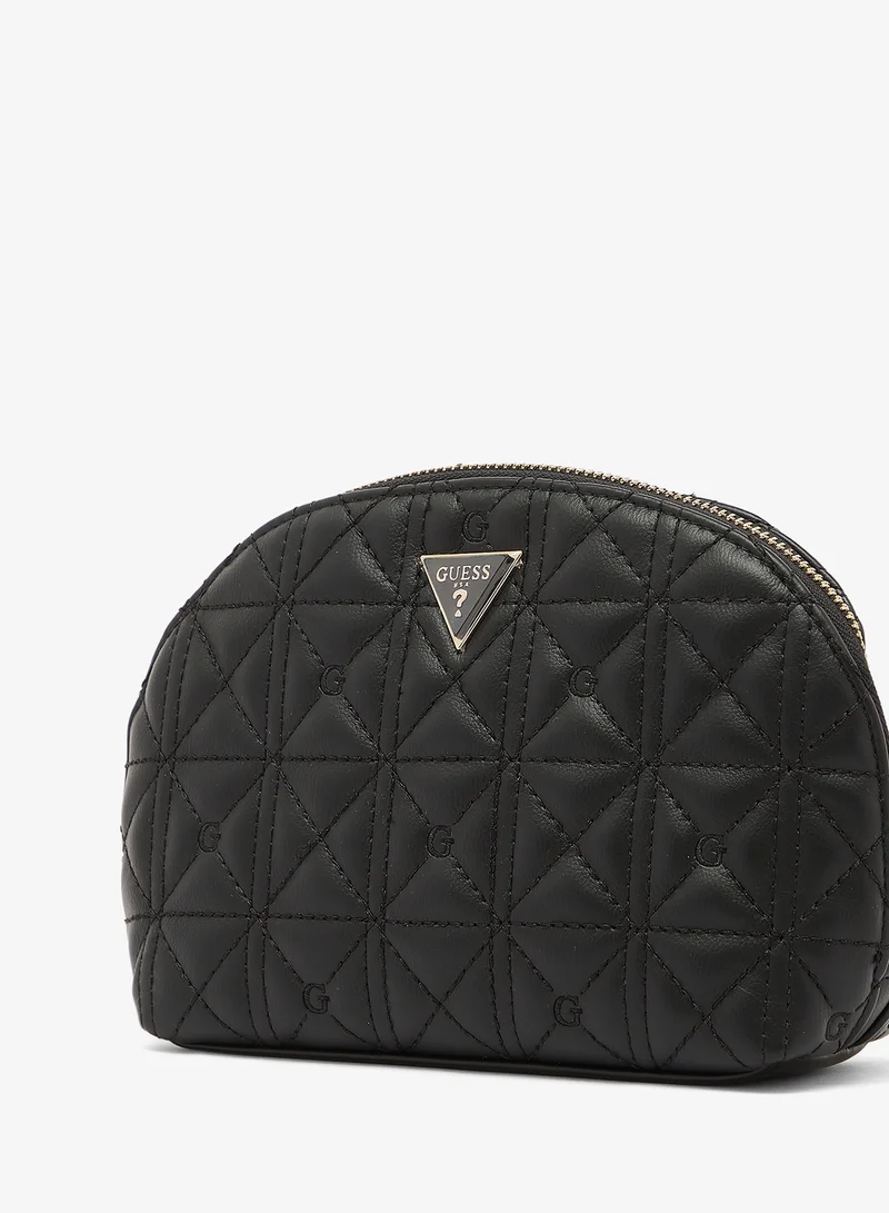 Guess BLACK Logo Dome Cosmetic Bag for Women | Best Price UAE