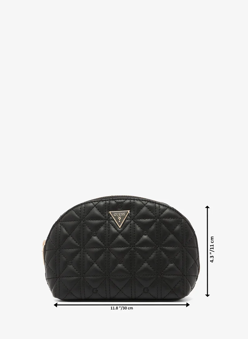 Guess BLACK Logo Dome Cosmetic Bag for Women | Best Price UAE