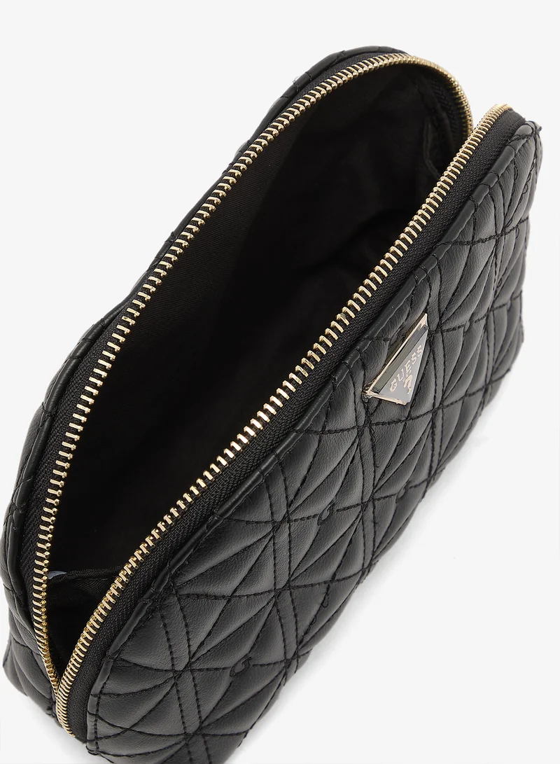 Guess BLACK Logo Dome Cosmetic Bag for Women | Best Price UAE