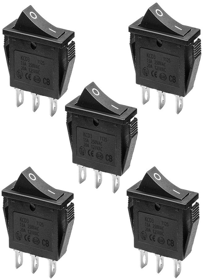 مفتاح هزاز Ganasome KCD3-3P مكون من 5 قطع - 3 أطراف SPST، تيار متردد 16 أمبير/250 فولت، 20 أمبير/125 فولت، أسود، مقاوم للماء بمعيار IP66، يُركب على اللوحة مع موصلات نحاسية - Image 1