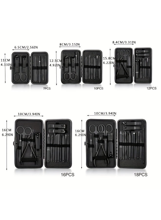 Rozino 18 PCS Classic Black Stainless Steel Manicure Set for Hands, Feet & Face Care - Image 2