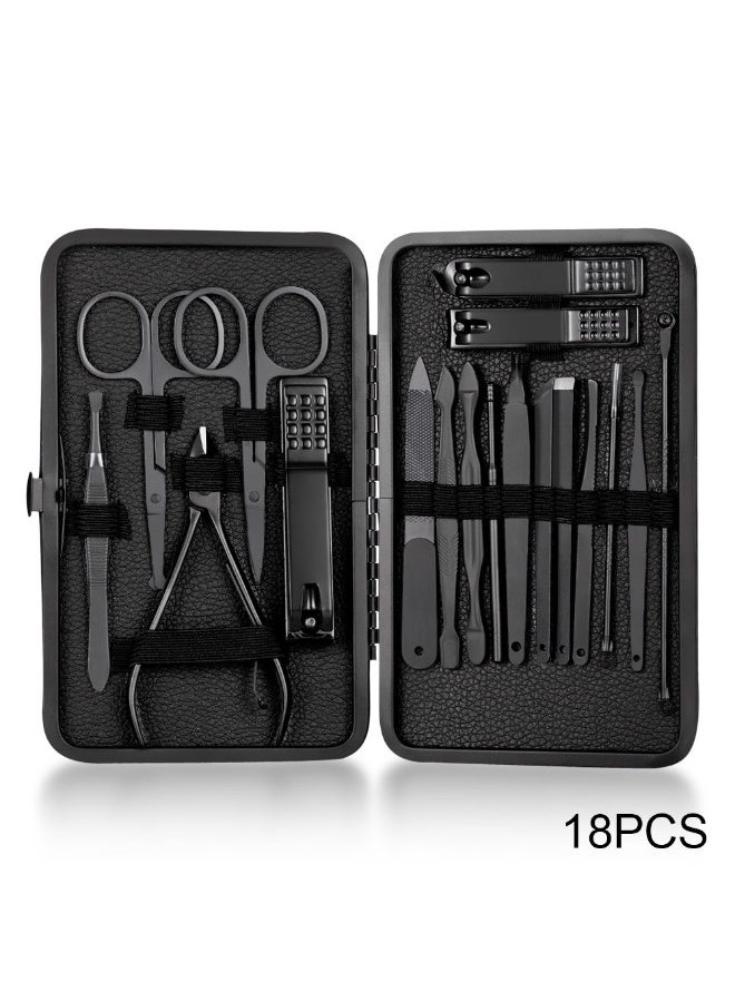 Rozino 18 PCS Classic Black Stainless Steel Manicure Set for Hands, Feet & Face Care - Image 1