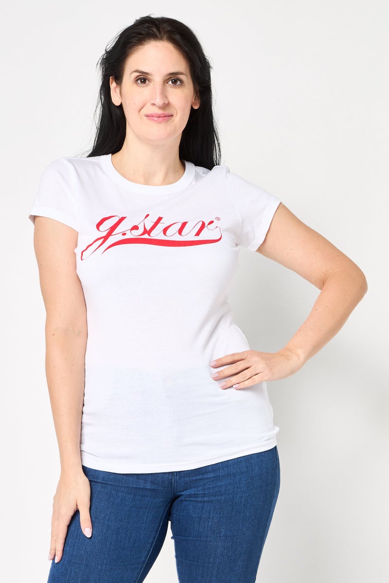 G-Star RAW Women Crew Neck Short Sleeve Graphic Print T-Shirt, White - Image 1