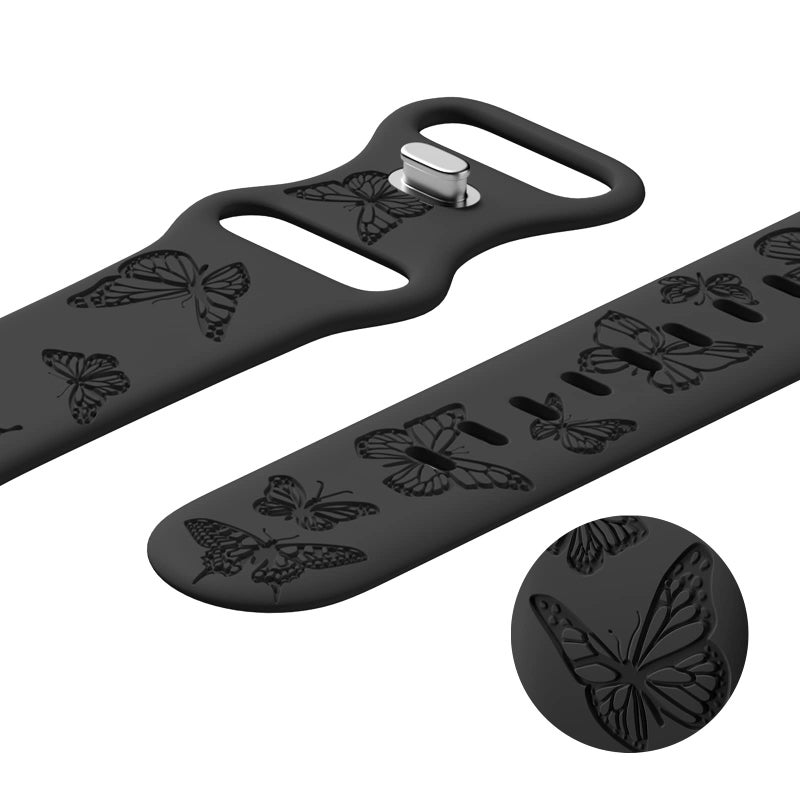 IKANFI Butterfly Engraved Bands Compatible with Apple Watch Band 41mm 40mm 38mm Women, Silicone Sport Strap for iWatch Series SE 10 9 8 7 6 5 4 3 2 1 Ultra.BK38 - Image 4