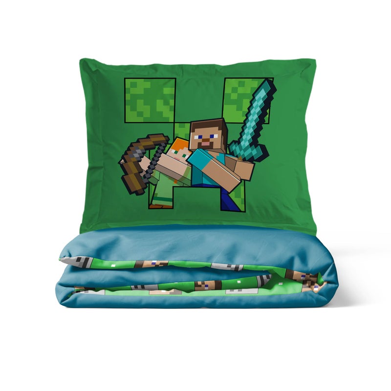 Jay Franco Kids Duvet Cover Set â€“ 3 Piece Super Soft Bedding with Sham Pillowcase, Cover ONLY Comforter Not Included, Blue - Minecraft, Full - Image 4