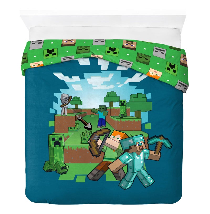 Jay Franco Kids Duvet Cover Set â€“ 3 Piece Super Soft Bedding with Sham Pillowcase, Cover ONLY Comforter Not Included, Blue - Minecraft, Full - Image 5