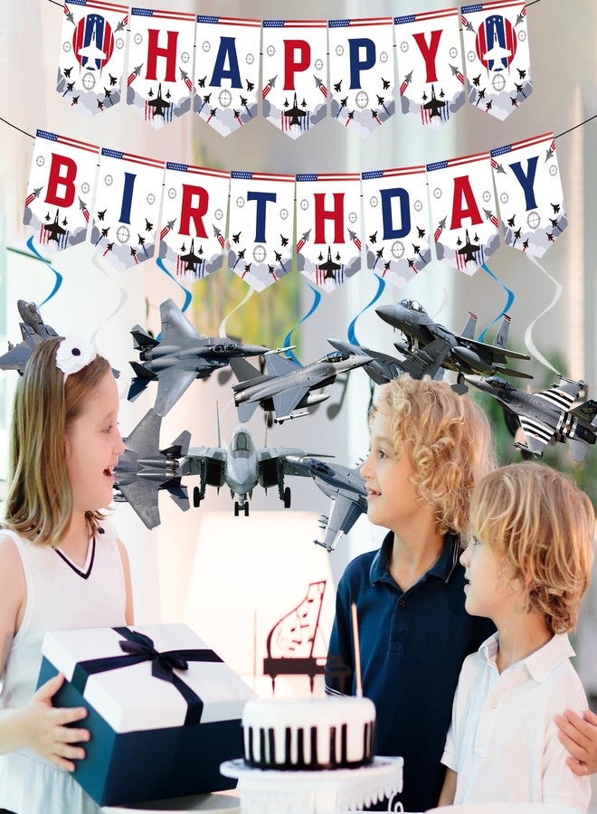 Rakuto Airplane Birthday Party Decorations - 11PCS Fighter Jet Banners Bday Decoration Top Gu Hanging Swirls Decor for Aircraft Airplane Party Supplies - Image 4
