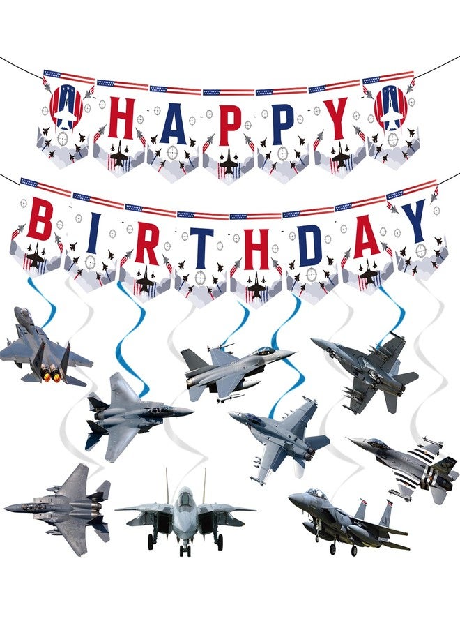 Rakuto Airplane Birthday Party Decorations - 11PCS Fighter Jet Banners Bday Decoration Top Gu Hanging Swirls Decor for Aircraft Airplane Party Supplies - Image 1
