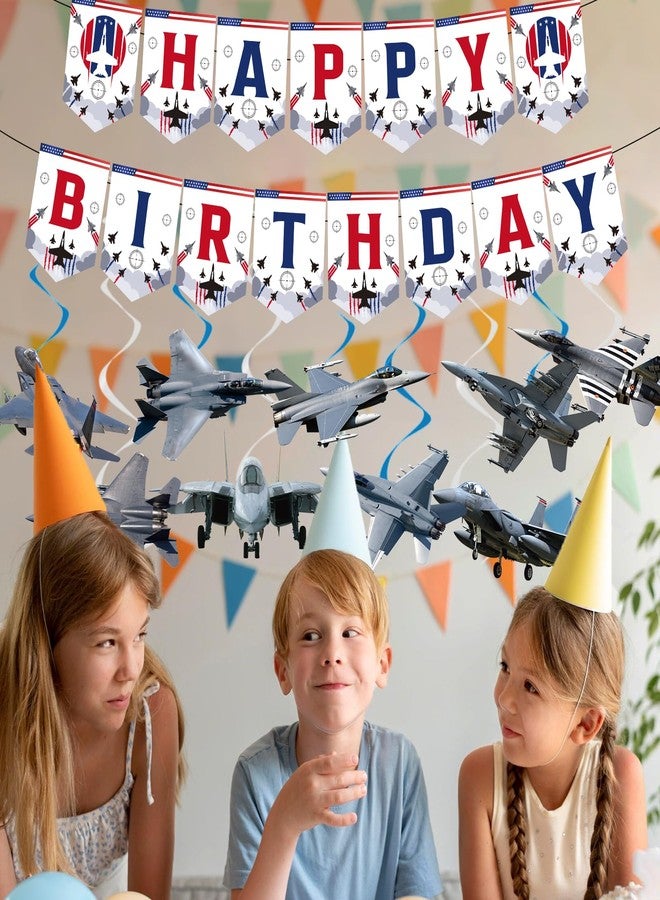 Rakuto Airplane Birthday Party Decorations - 11PCS Fighter Jet Banners Bday Decoration Top Gu Hanging Swirls Decor for Aircraft Airplane Party Supplies - Image 5