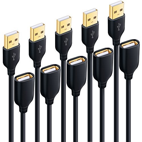 Besgoods USB Extension Cable, 10 ft [5Pack] Extra Long Type A Male to Female USB 2.0 Extender Cord USB A Charging & Data Transfer for Keyboard, Mouse, Printer, Flash Drive, Phone, LED Lights-Black - Image 1