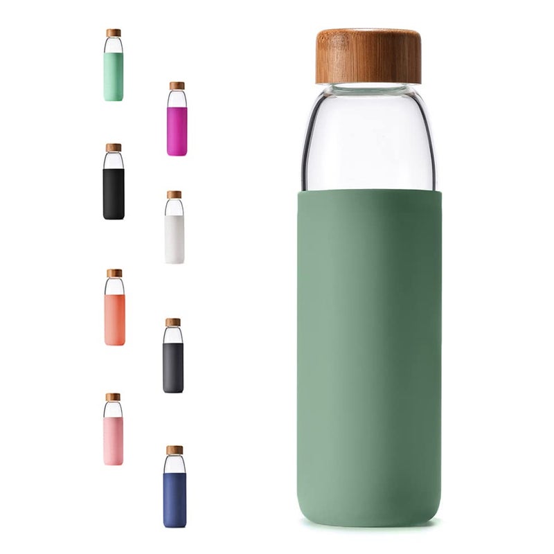 veegoal 25 Oz Borosilicate Glass Water Bottles with Bamboo Lid  BPA-FREE  Non-Slip Silicone Sleeve  and Stainless Steel Leak Proof Lid - Reusable Glass Bottle for Men and Women - Image 1
