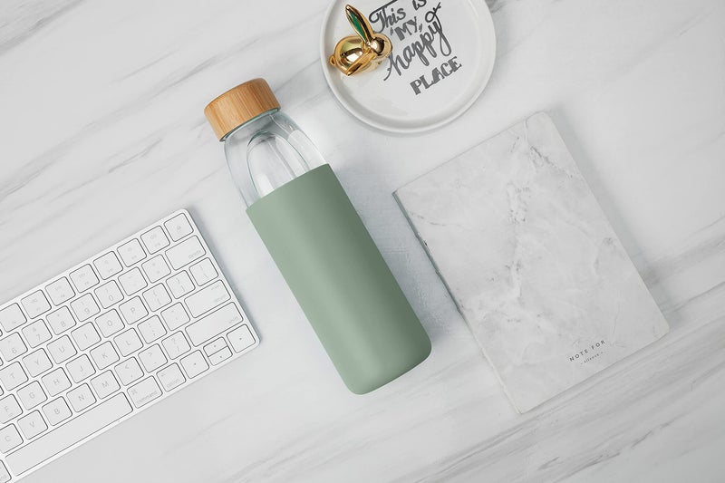 veegoal 25 Oz Borosilicate Glass Water Bottles with Bamboo Lid  BPA-FREE  Non-Slip Silicone Sleeve  and Stainless Steel Leak Proof Lid - Reusable Glass Bottle for Men and Women - Image 5