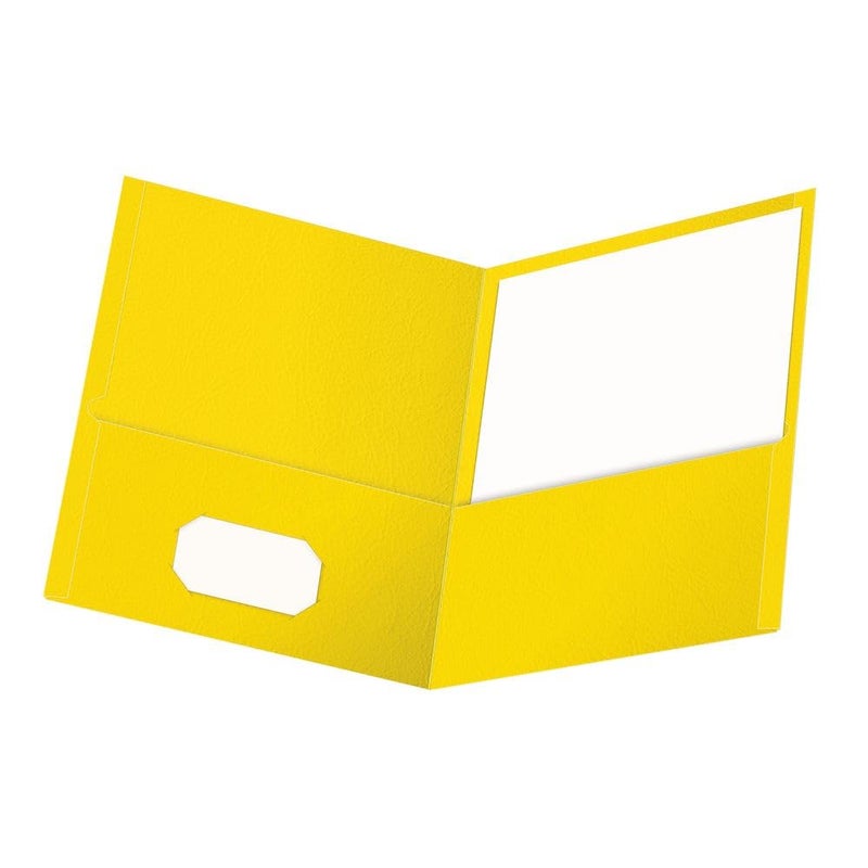 Oxford TwinPocket Folders Textured Paper Letter Size Yellow Holds 100 Sheets Box of 25 57509EE