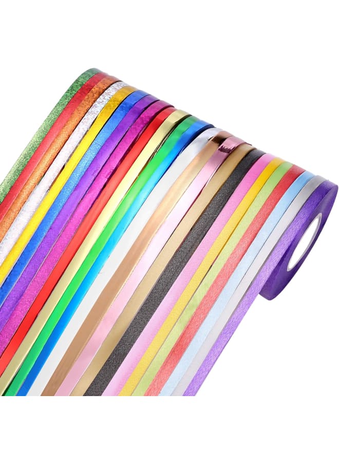 24 لفة شريط تمويج، أشرطة بالونات هدية لتزيين عيد الحب، حرف زهور الحفلات، تغليف هدايا تزيين الكيك والزفاف، DIY والحرف اليدوية، 21.8 ياردة (20 مترًا) لكل لفة