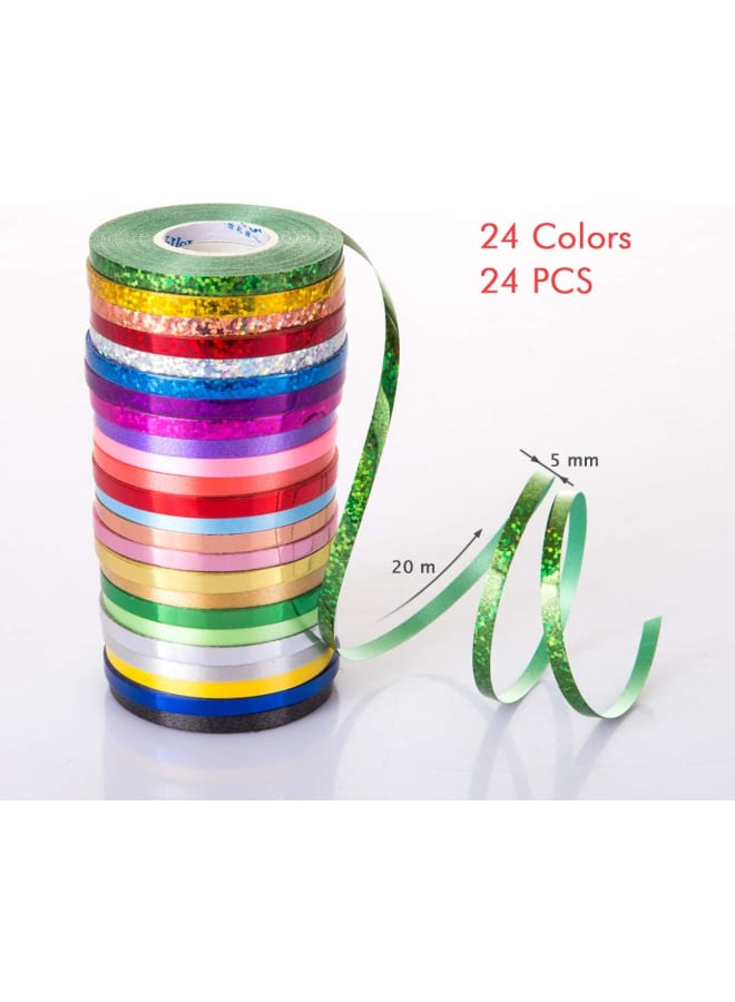 24 لفة شريط تمويج، أشرطة بالونات هدية لتزيين عيد الحب، حرف زهور الحفلات، تغليف هدايا تزيين الكيك والزفاف، DIY والحرف اليدوية، 21.8 ياردة (20 مترًا) لكل لفة