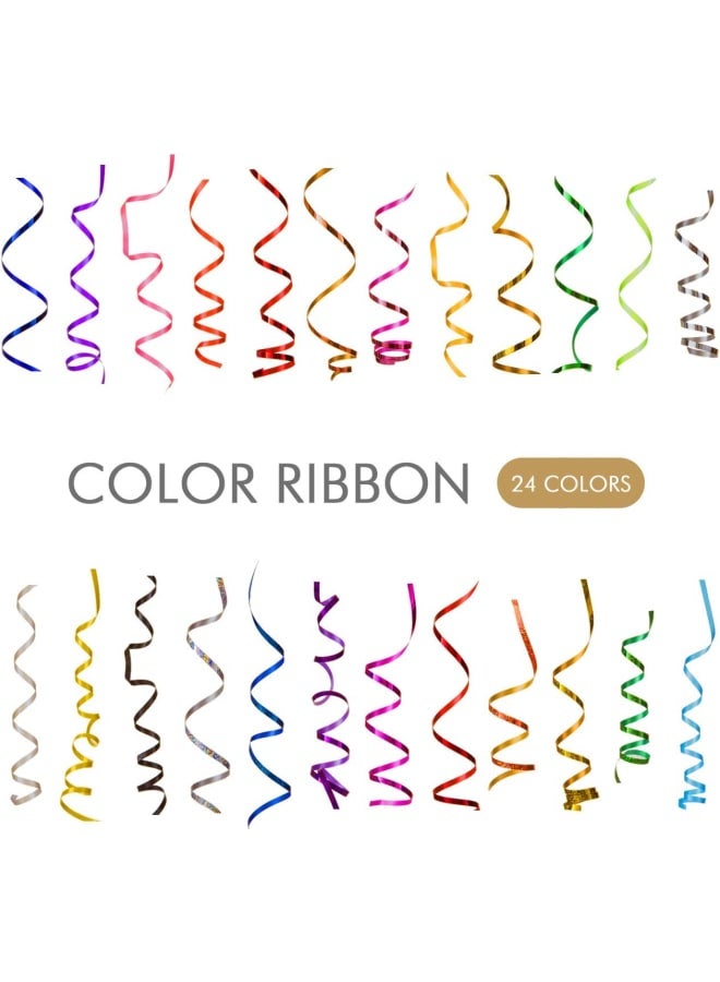 24 لفة شريط تمويج، أشرطة بالونات هدية لتزيين عيد الحب، حرف زهور الحفلات، تغليف هدايا تزيين الكيك والزفاف، DIY والحرف اليدوية، 21.8 ياردة (20 مترًا) لكل لفة