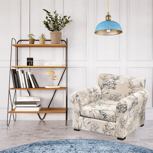 FUANGUI 2 Piece Chair Covers Stretch Arm Covers Chair Couch Covers, Armchair Slipcover with Separate Chair Cushion Cover, Floral Washable Chair Protector for Living Room (Armchair, Flower Shadow) - Image 2