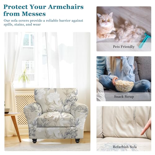 FUANGUI 2 Piece Chair Covers Stretch Arm Covers Chair Couch Covers, Armchair Slipcover with Separate Chair Cushion Cover, Floral Washable Chair Protector for Living Room (Armchair, Flower Shadow) - Image 5