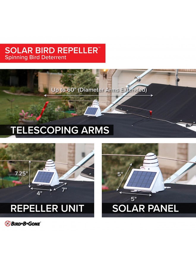 BIRD.B.GONE Bird B Gone - Solar Bird Repeller - Spinning Bird Deterrent with Telescoping Arms - Prevents Birds from Landing - Humane Repellent - Portable Design - for Boats, Patios, AC Units, Etc - Solar Powered  - Image 5