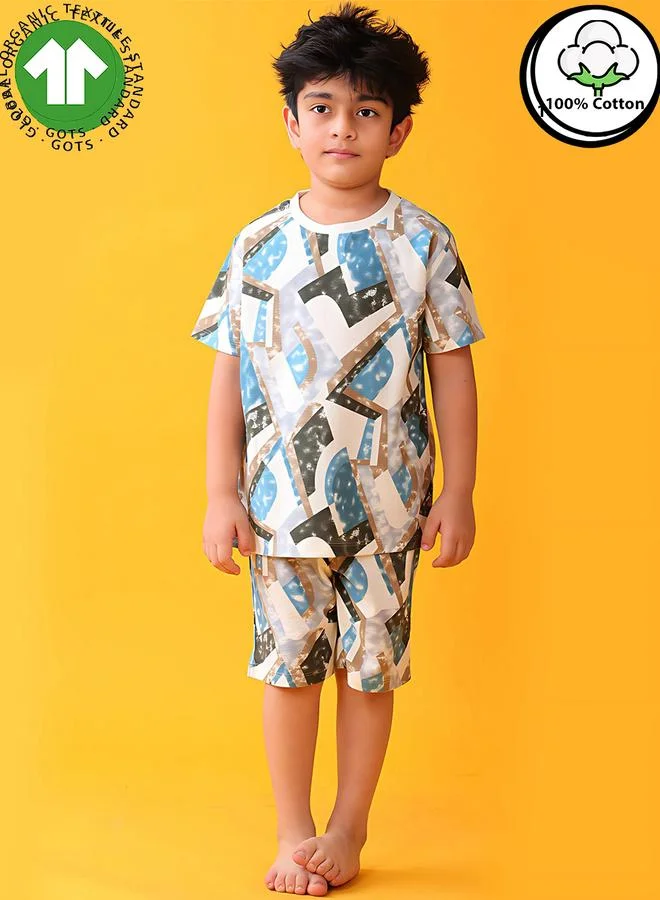 Anthrilo Kids Zig Zag Print Cotton T-Shirt and Shorts Set