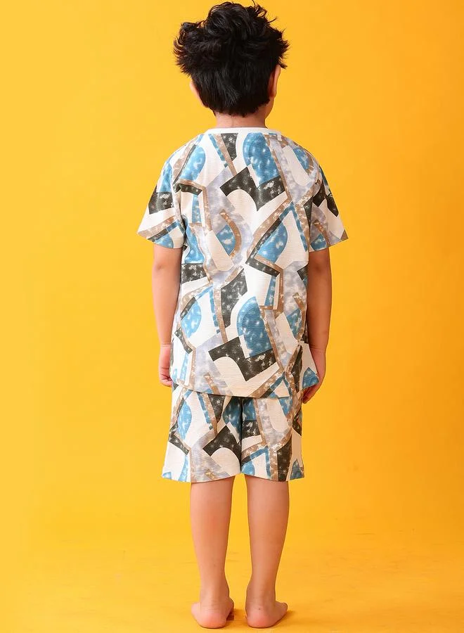 Anthrilo Kids Zig Zag Print Cotton T-Shirt and Shorts Set
