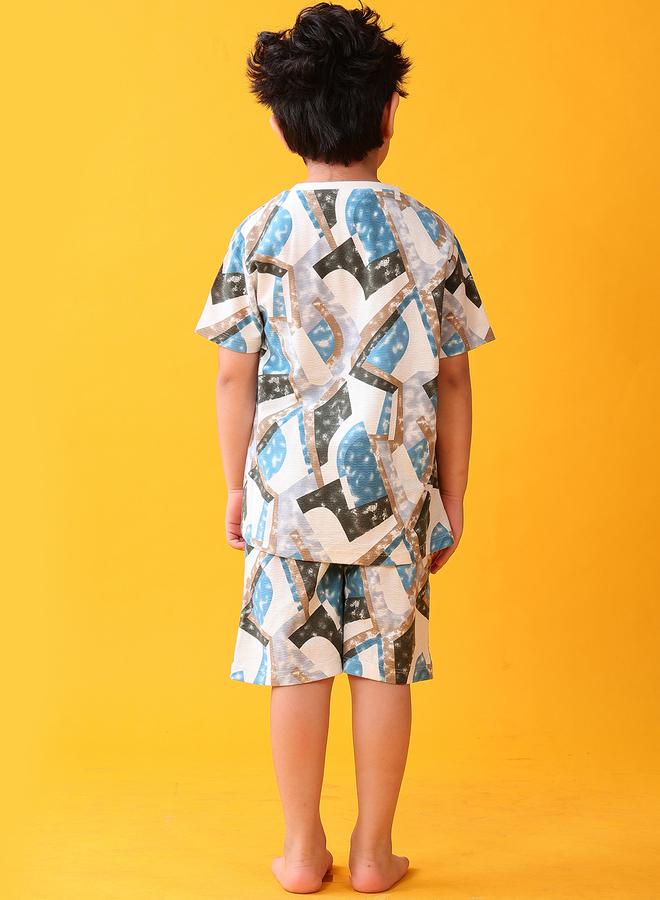 Anthrilo Kids Zig Zag Print Cotton T-Shirt and Shorts Set - Image 2