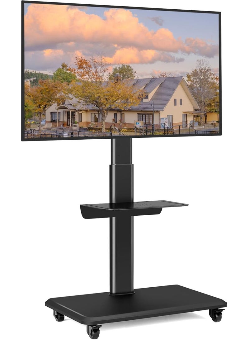 Chulovs Mobile TV Stand on Wheels, Tilt Rolling TV Stand with media shelf for 32-75 inch LED, LCD, OLED Flat&Curved TVs, Holds Up to 50KG, Max VESA 600x400mm  - Image 1