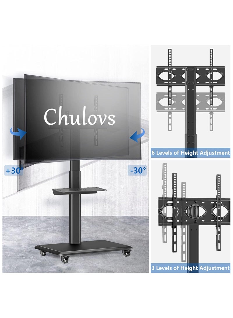 Chulovs Mobile TV Stand on Wheels, Tilt Rolling TV Stand with media shelf for 32-75 inch LED, LCD, OLED Flat&Curved TVs, Holds Up to 50KG, Max VESA 600x400mm  - Image 3