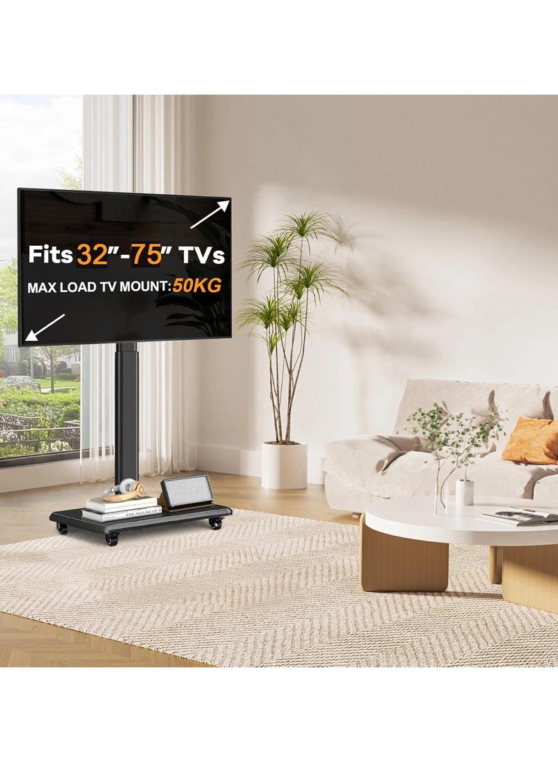 Chulovs Mobile TV Stand on Wheels, Tilt Rolling TV Stand with media shelf for 32-75 inch LED, LCD, OLED Flat&Curved TVs, Holds Up to 50KG, Max VESA 600x400mm  - Image 5