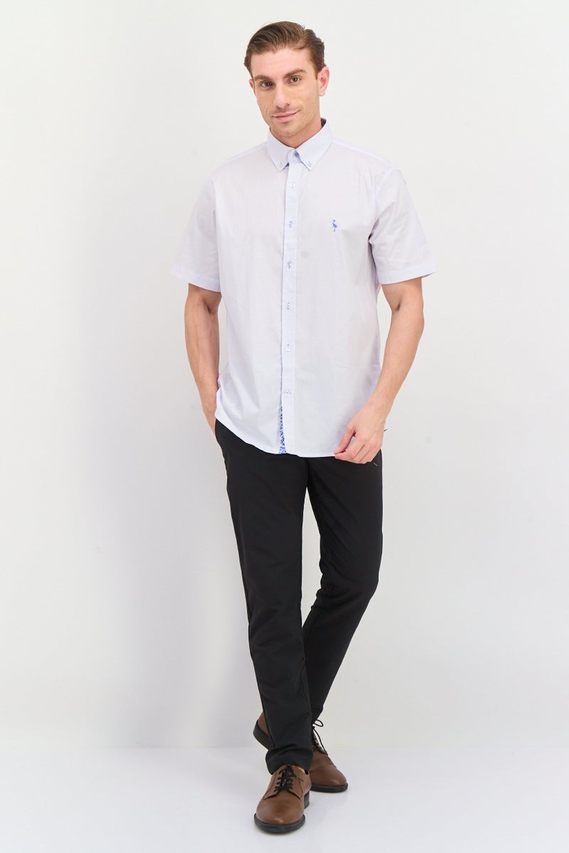 Tailorbyrd Men Regular Fit Embroidered Logo Short Sleeves Casual Shirts, Sky Blue - Image 4